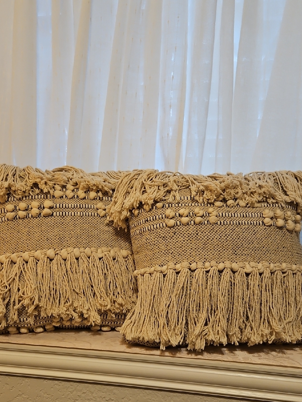 Boho Fringe Decorative Throw Pillow Pair - Cream